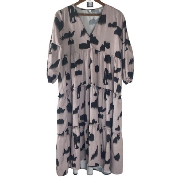 Elegant Black and Gray Patterned Women's Dress / L - Picture 2 of 7